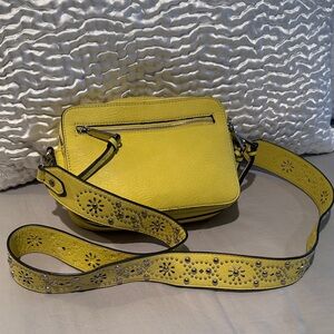 Free People Vibrant Yellow Crossbody Bag with Embellished Strap
